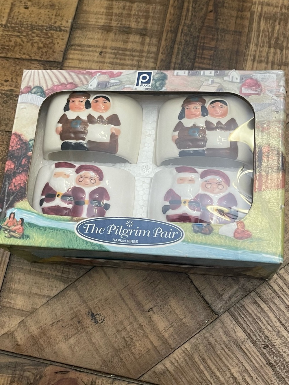 vintage Publix The Pilgrim Pair Porcelain Napkin Rings